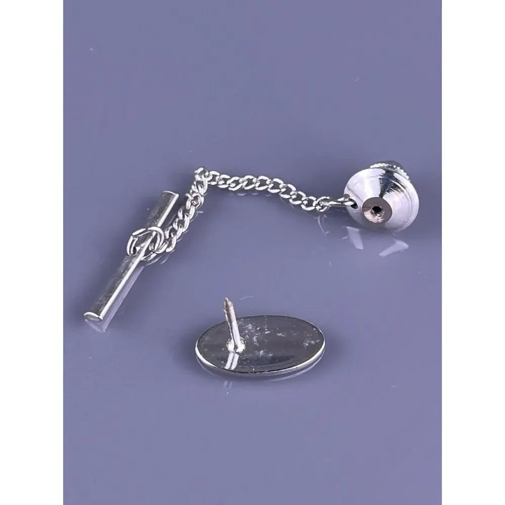 Oval Diagonal Stripes Tie Tack Pin Silver & Gold Tone Vintage